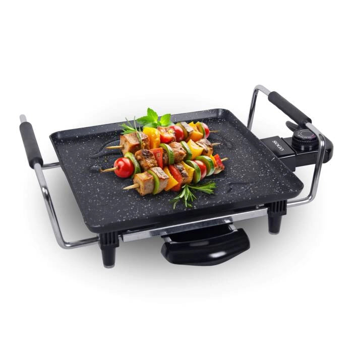 Piastra grill elettrica 1200W da tavolo 27x27 cm con rivestimento ceramico marmo e controllo temperatura - Sogo