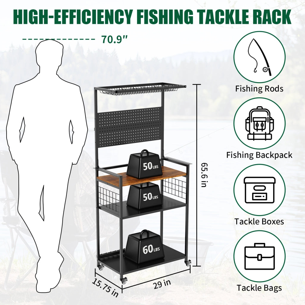 Carrello Portacanne da Pesca con Ruote ¨C MINIMAL ¨C Multilivello con Mensola Sospesa