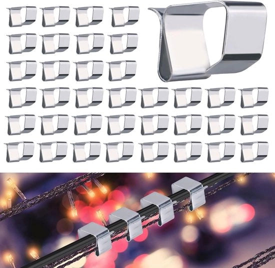 Fasciatura per decorazioni natalizie a 50 pezzi - Goothaken per installazione facile - Clip per illuminazione natalizia galvanizzata - Goothanger decorativo per fili di luce (Medium)