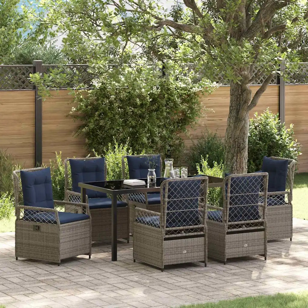 Set da Pranzo per Giardino 7 pcs Grigio polyrattan 3381055