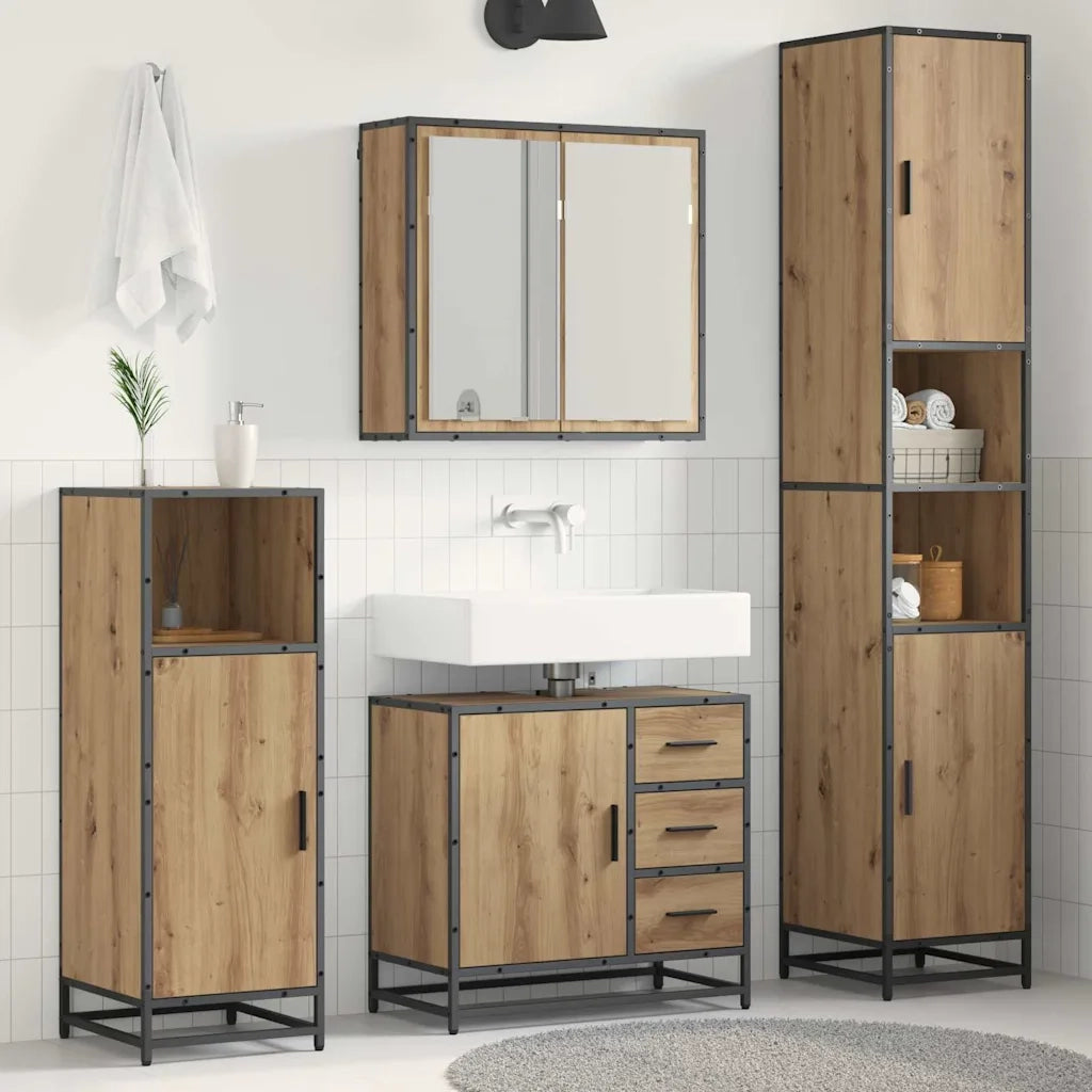 Set di mobili per il bagno con porta 3 pcs Rovere artigianale 3402534