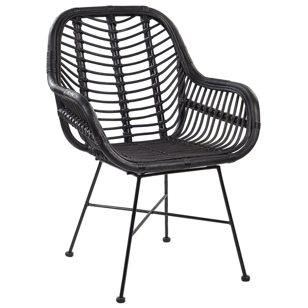 Poltrona Rattan Vimini Nero Gambe in Metallo Nero Soggiorno Sala da Pranzo