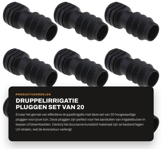 Irrigazione - Steli per irrigazione 20 pezzi - 16mm - Pluggi in plastica - Antivuoto - Sostenibili - Adatti per tubi da 1/2 pollice - Pluggi per irrigazione
