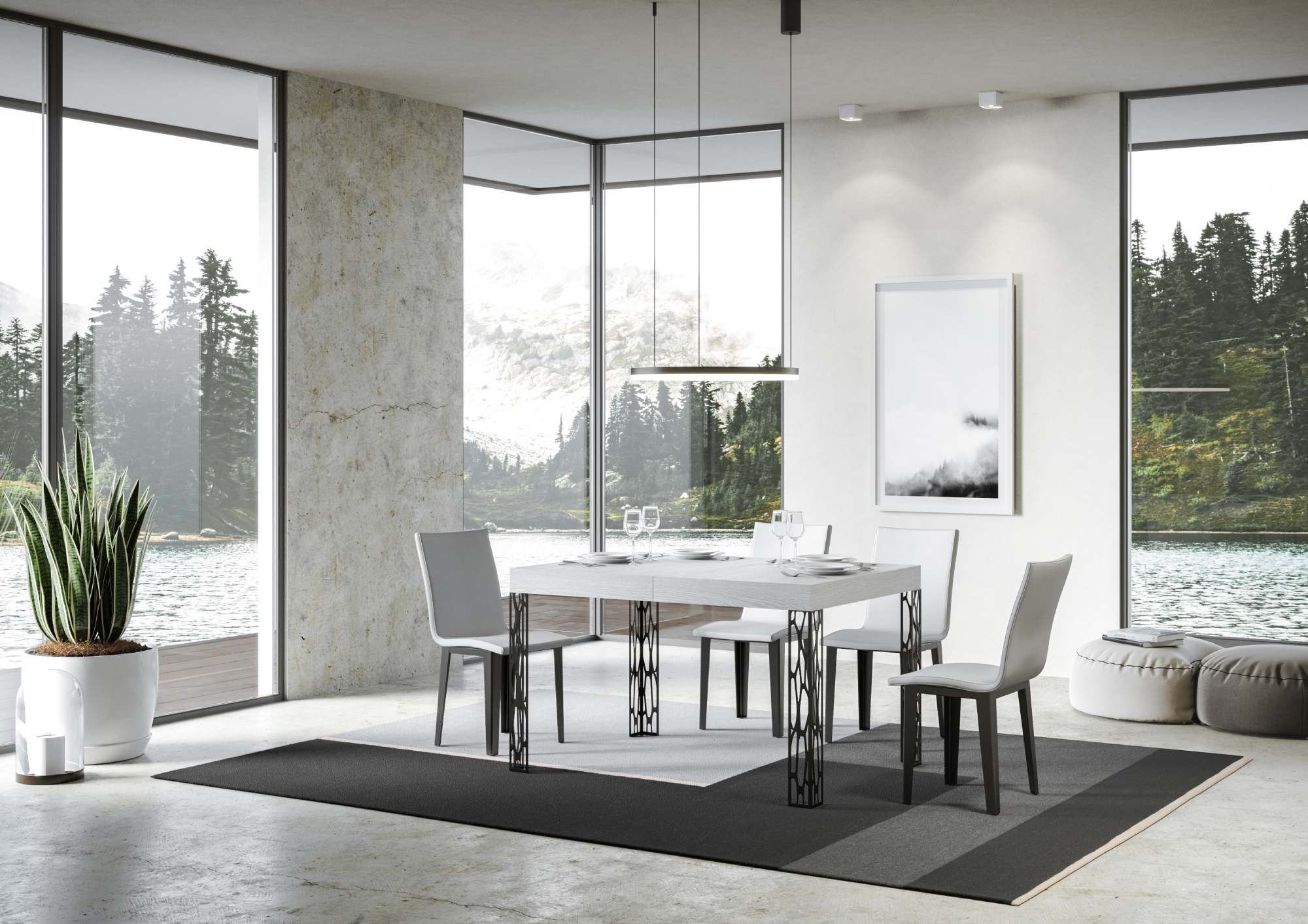 Tavolo Allungabile 140-244x90x77 cm Ghibli Bianco Frassino Telaio Antracite