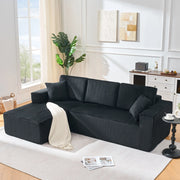 Divano angolare modulare a L in tessuto corduroy nero; 235x128x60 cm; con 2 cuscini
