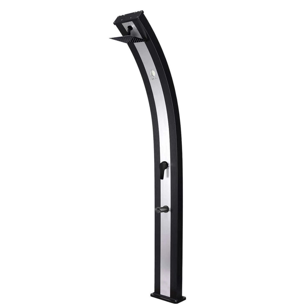 SINED Doccia Solare Nera In Alluminio con Fascia Centrale Inox Serbatoio 40 Litri Altezza 224 cm Miscelatore e Soffione Quadrato Modello Ella