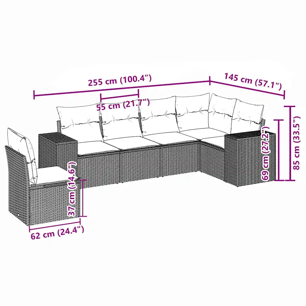Set Divano da Giardino 6pz con Cuscini Grigio Chiaro Polyrattan