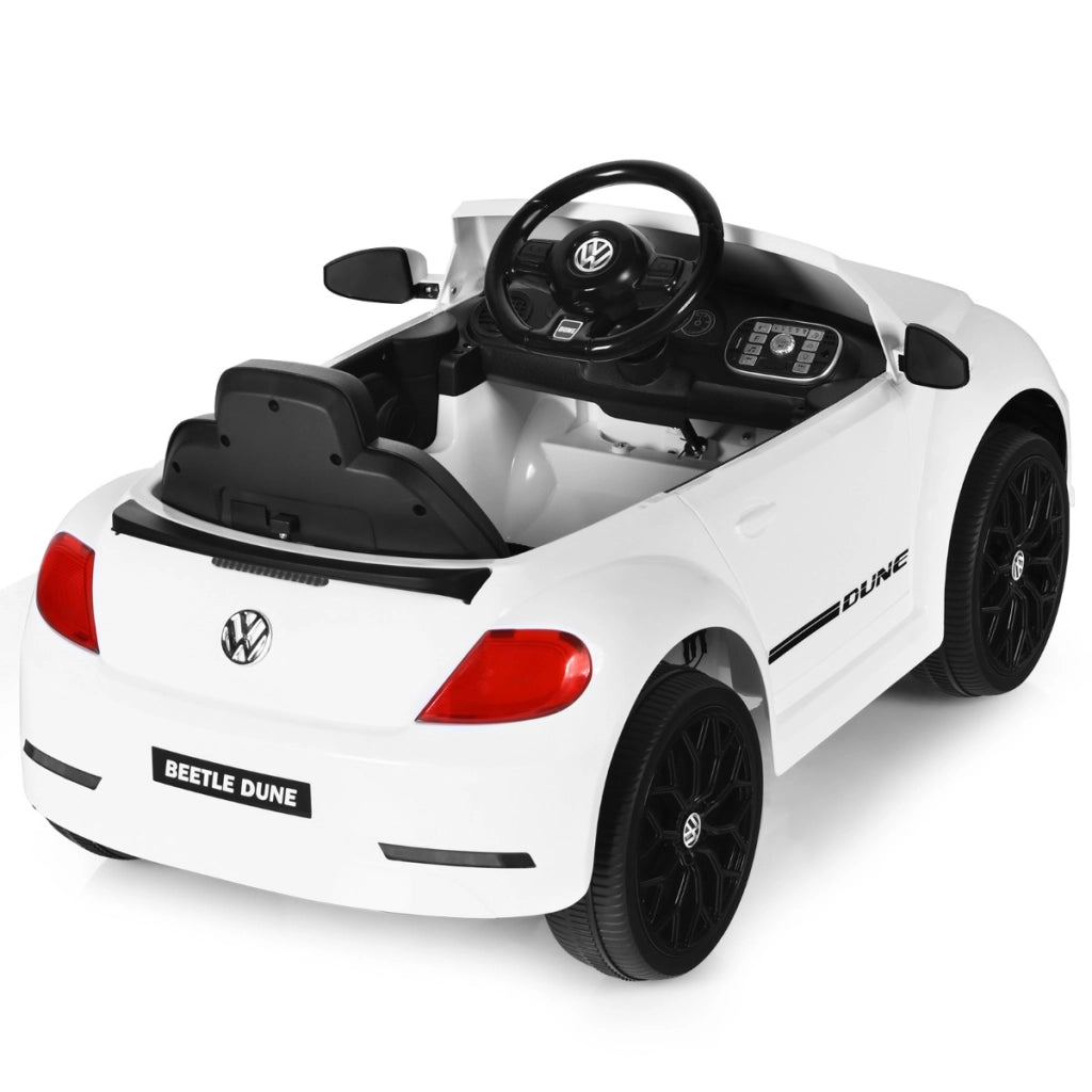Maggiolino per bambini elettrico con telecomando luci sedile accogliente, Giocattolo realistico cavalcabile Bianco-Macchinine giocattoli