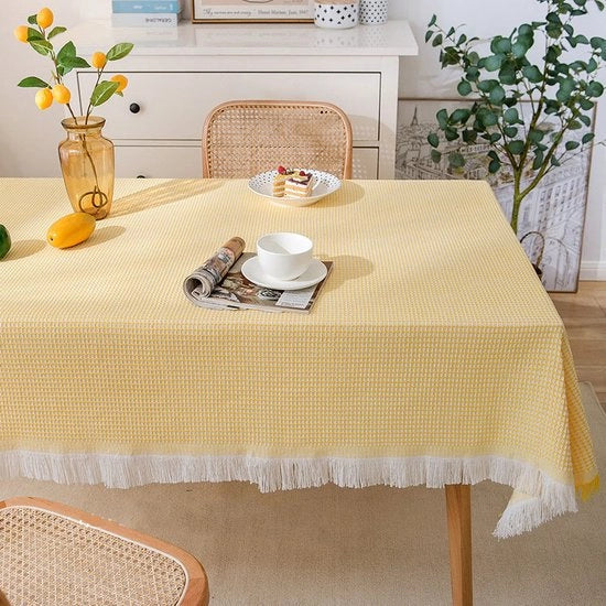 Telaio per tavolo con pennello a wafel, tovagliato di cotone lino, decorazione per tavolo per interni, esterni, giardino, ristorante, festa e festival 130 x 230 cm - Giallo wafel