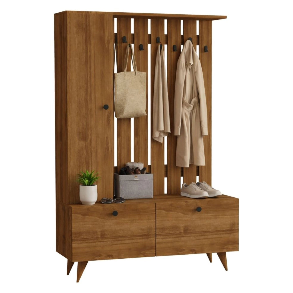 Cairate, Mobile da Ingresso Appendiabiti, 112x35x170h cm Marrone Noce