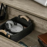 Tavolino Rettangolare con Piano Sollevabile, 2 Scomparti Aperti, Pannello Truciolare, 105 x 50 x 49cm, Rovere