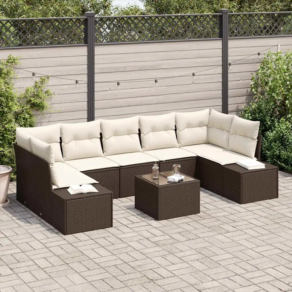 Set Divano da Giardino 8 pcs Marrone e Crema polyrattan