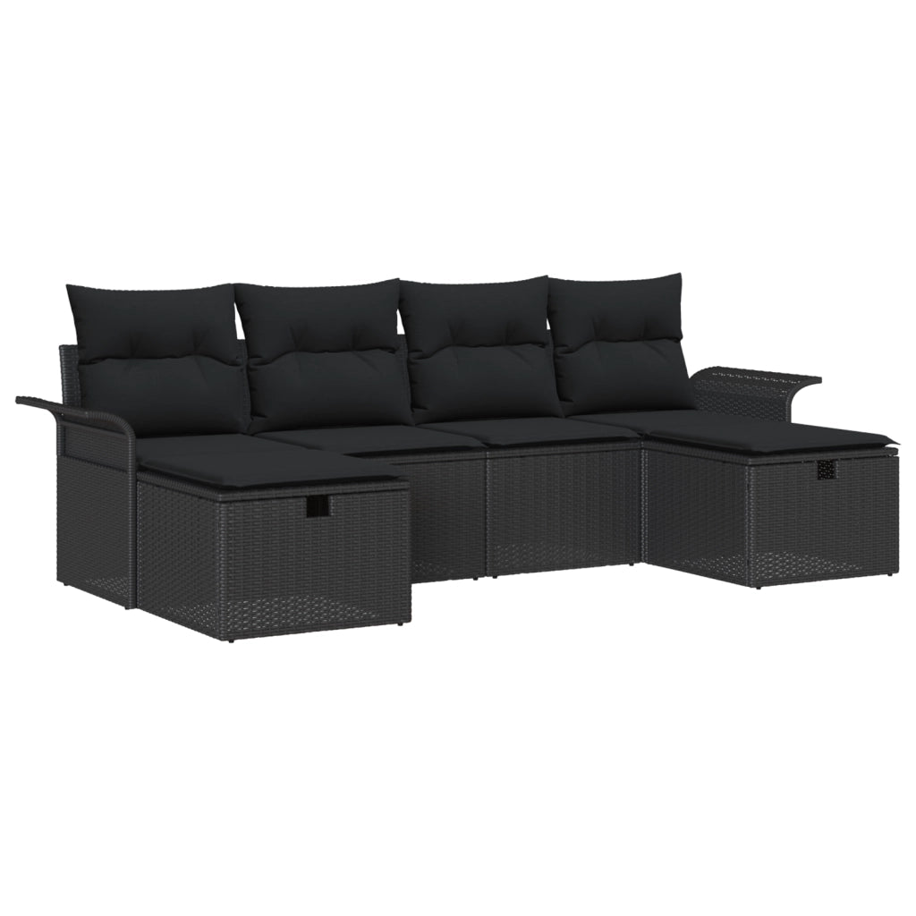 Set di Divani da Giardino 6 Pezzi con Cuscini Nero Polyrattan