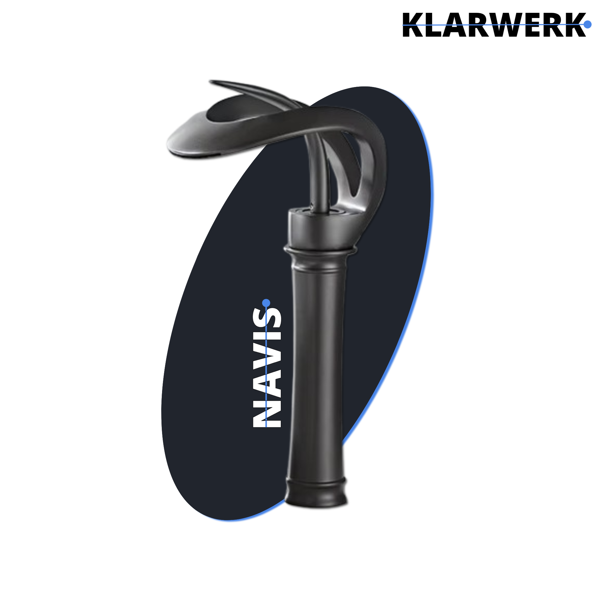 NAVIS | Rubinetto da bagno a cascata di design alto nero | Elegante  in acciaio inox premium per lavelli alti, miscelatore con 2 attacchi