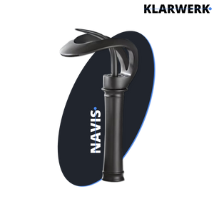 NAVIS | Rubinetto da bagno a cascata di design alto nero | Elegante  in acciaio inox premium per lavelli alti, miscelatore con 2 attacchi