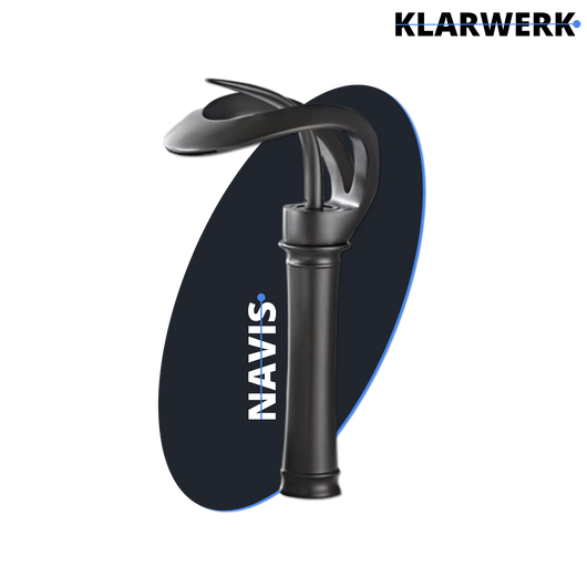 NAVIS | Rubinetto da bagno a cascata di design alto nero | Elegante  in acciaio inox premium per lavelli alti, miscelatore con 2 attacchi