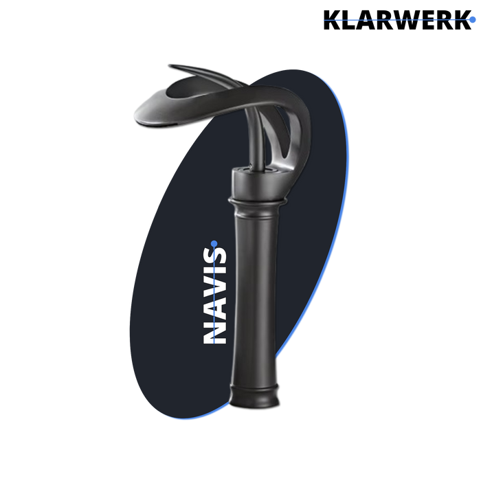 NAVIS | Rubinetto da bagno a cascata di design alto nero | Elegante  in acciaio inox premium per lavelli alti, miscelatore con 2 attacchi