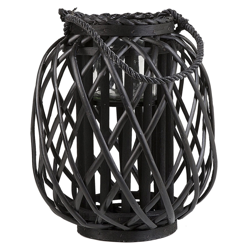Lanterna in legno di salice Nero e vetro 30 cm per interni ed esterni scandinavi