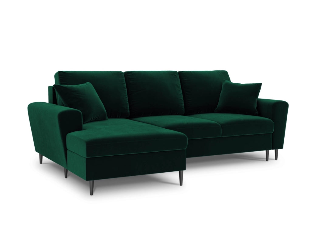 Cosmopolitan Design - Divano convertibile angolare sinistro con contenitore "Kyoto" 4 posti in velluto verde bottiglia 