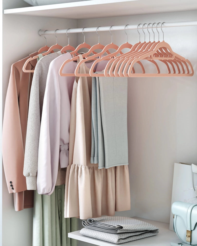 Grucce VALORA in velluto rosa per organizzare il guardaroba - CRF20PK x20