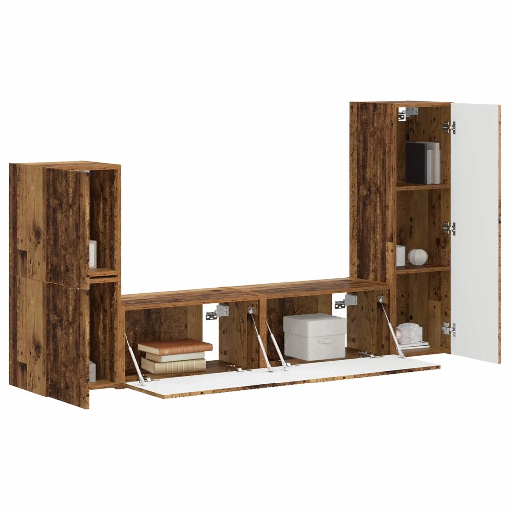 Set mobile TV 4 pz-Credenza per TV Legno vecchio Legno multistrato 133540