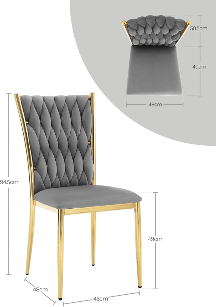 Set di 4 Sedie Sala da Pranzo, Sedie da Cucina in Velluto, Sedie Trasparenti Moderne, Sedie di Design, Schienale Alto Gambe in Metallo, Portata 150 kg, Grigio Scuro EZS71dgr-4