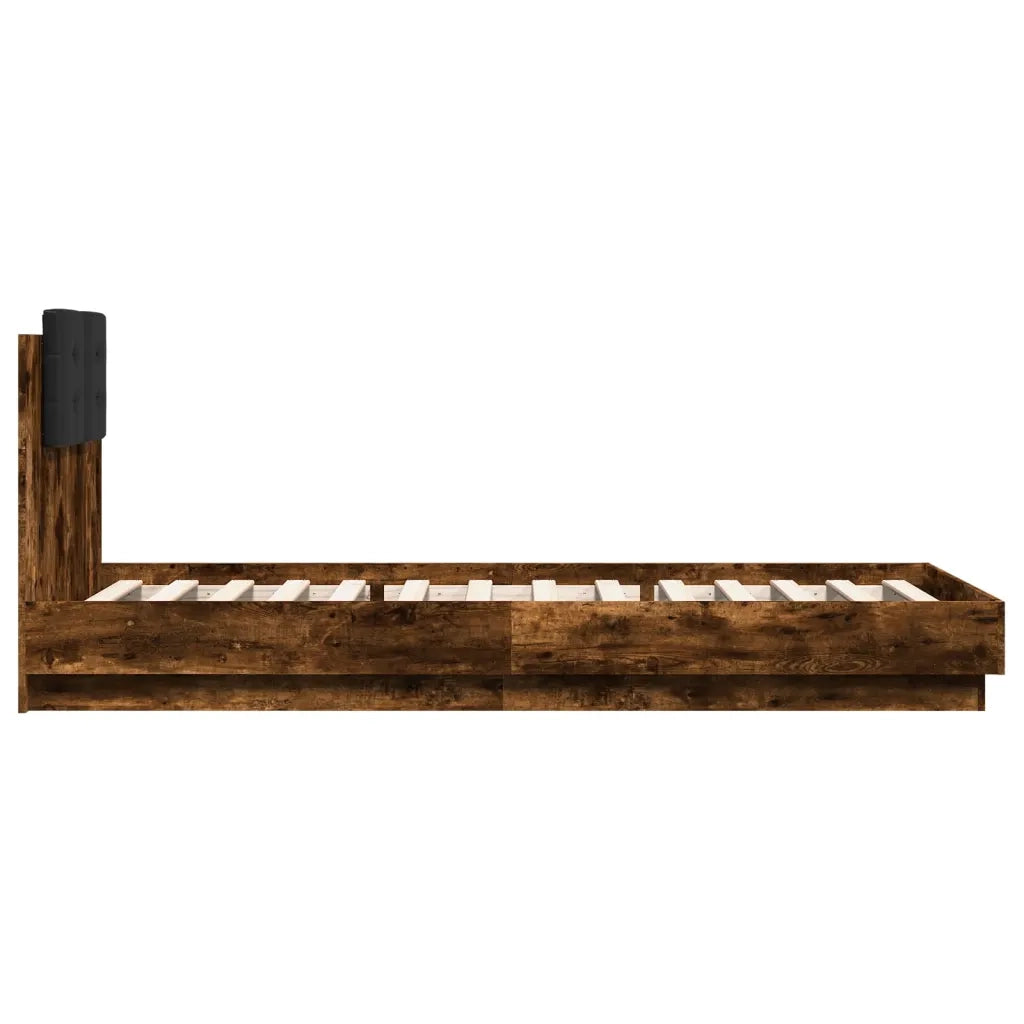 Letto singolo | Letto per adulti | Giroletto con Testiera e LED Rovere Fumo 90x200 cm