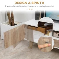 Mobile Porta TV Con Ante e Cassetto, Mobiletto da Salotto per TV fino a 72''in MDF, 160x40x45cm Bianco e Legno