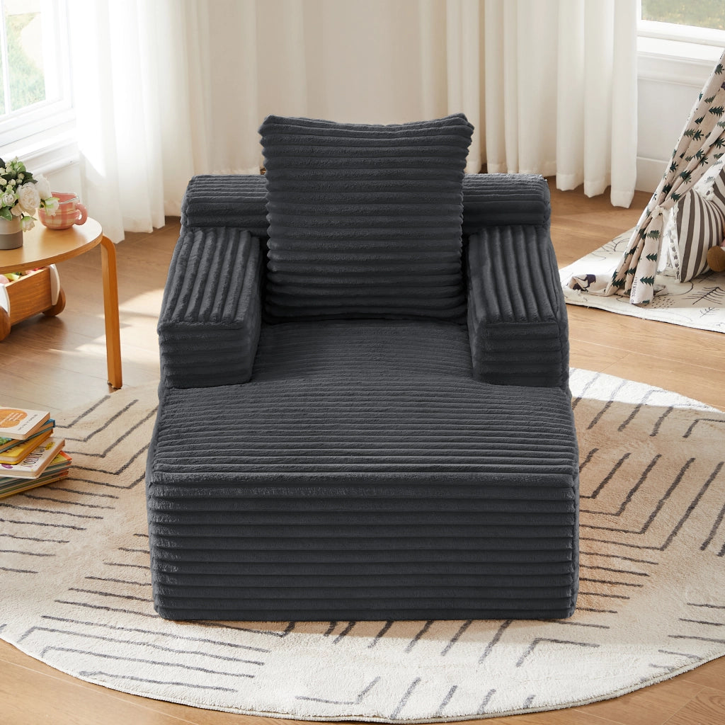 Méridienne relax con funzione letto e imbottitura in schiuma ad alta densità in velluto a coste grigio scuro