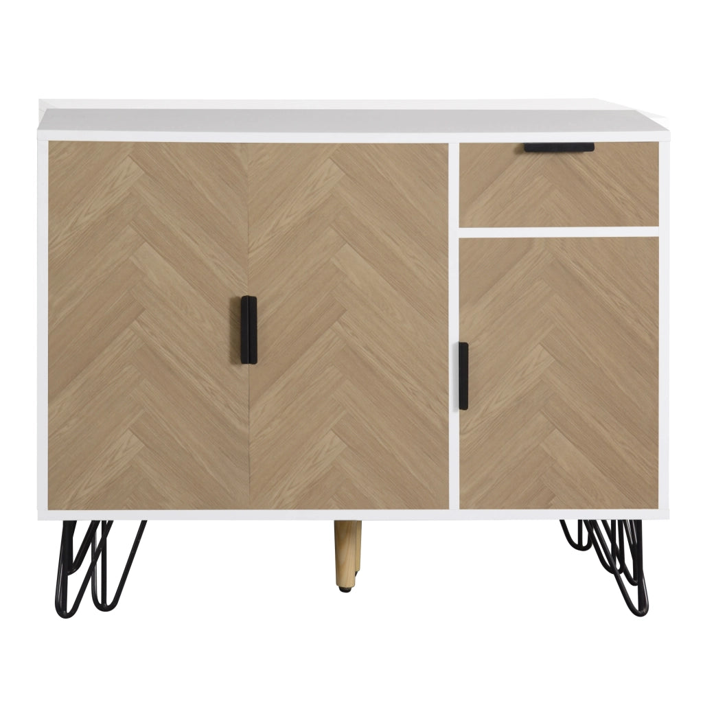 Credenza con cassetto e tre ante con ripiani regolabili in MDF e truciolare bianco e legno 90 × 30 × 71,5 cm