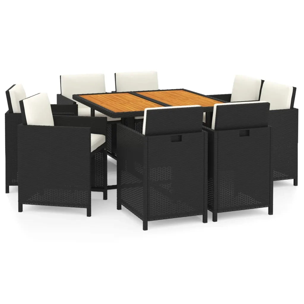 Set da Pranzo per Giardino 9pz con Cuscini in Polyrattan Nero cod mxl 42619
