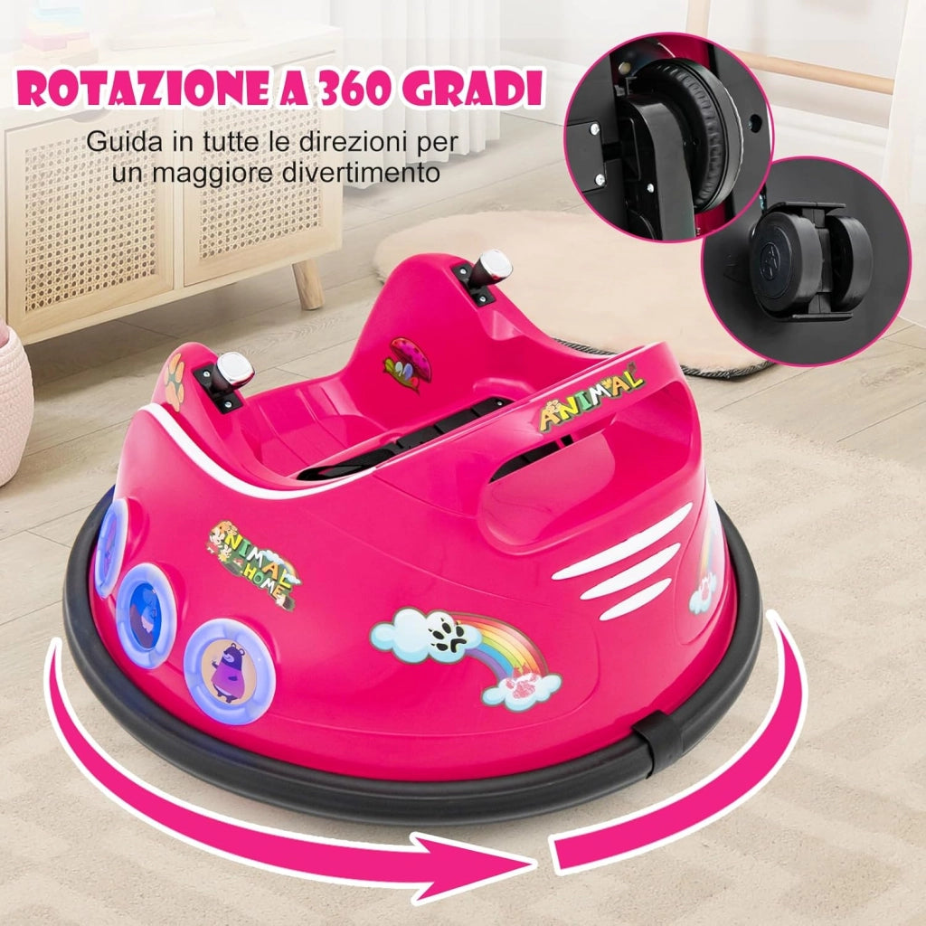 12V Autoscontro Elettrico per Bambini, Macchina Elettrica per Bambini con Design Girevole a 360° Telecomando Luci Musica, Macchina Cavalcabile per Bambini 37-96 Mesi (Rosa)