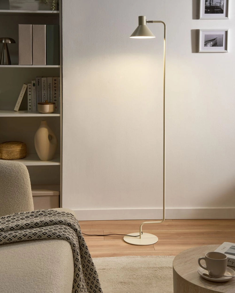 Lampada da terra in metallo con paralume a cono regolabile bianco sporco Camera da letto Soggiorno Casa Ufficio Illuminazione Design Industriale