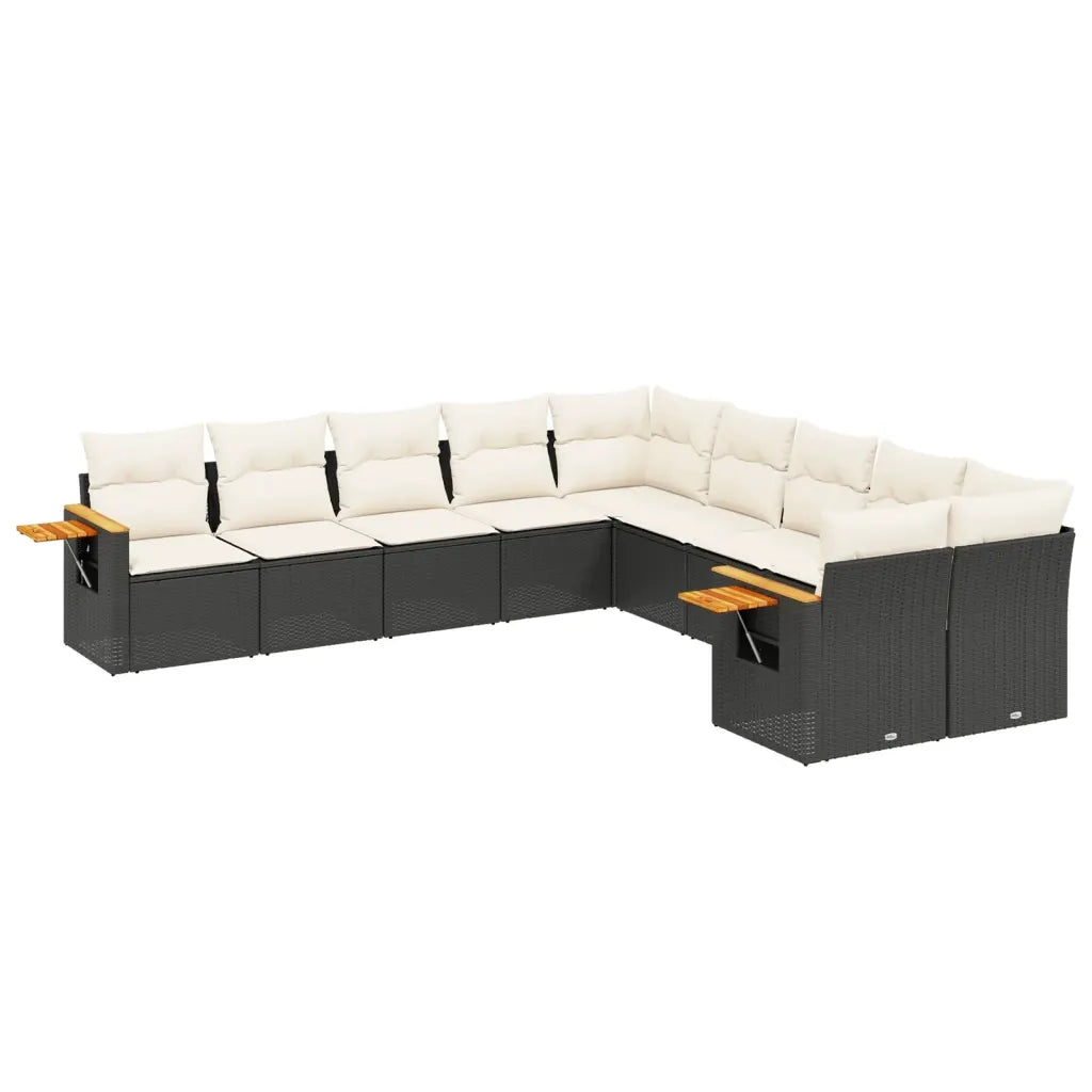 Set Divani da Giardino 10pz con Cuscini in Polyrattan Nero 3259592
