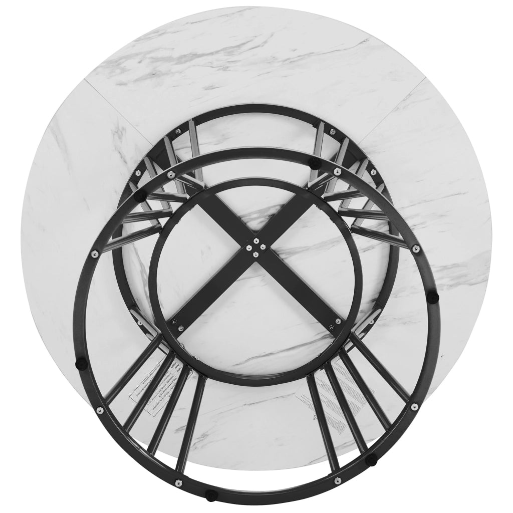 Tavolo da pranzo con piano in MDF effetto marmo, base in metallo, per cucina e soggiorno, nero, diametro 100 cm