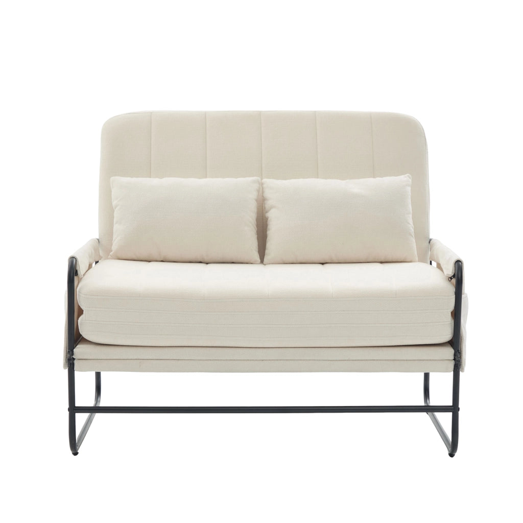 Klappsofa Beiger Chenille – Multifunktionales Zweisitzer-Sofa mit Metallgestell und Stauraum