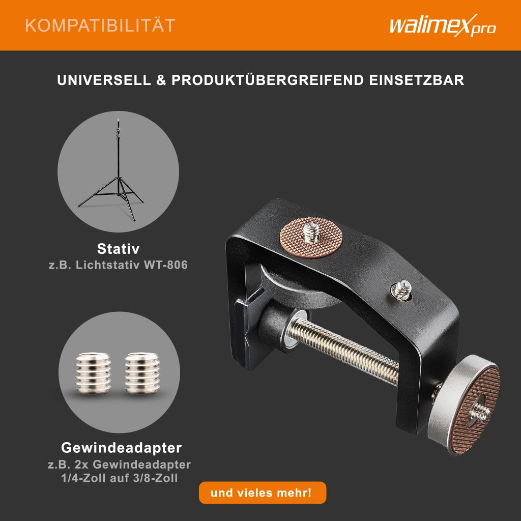 KX-20 Morsetto per treppiede - Morsetto per treppiede, morsetto per flash, in alluminio, con colonna centrale estensibile da 12,5 a 20 cm, per fotocamera, luci LED