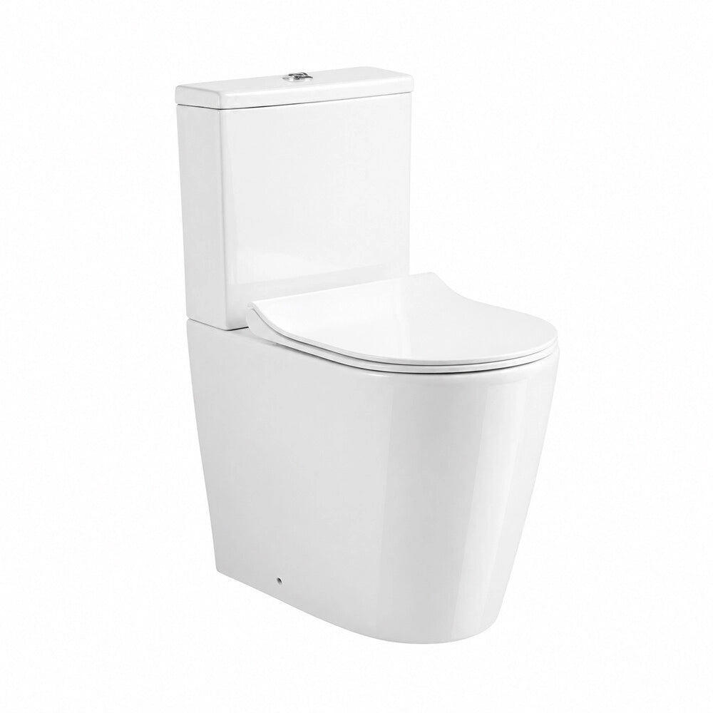 Wc monoblocco filomuro bianco lucido in ceramica con scarico universale rimless Kyoto