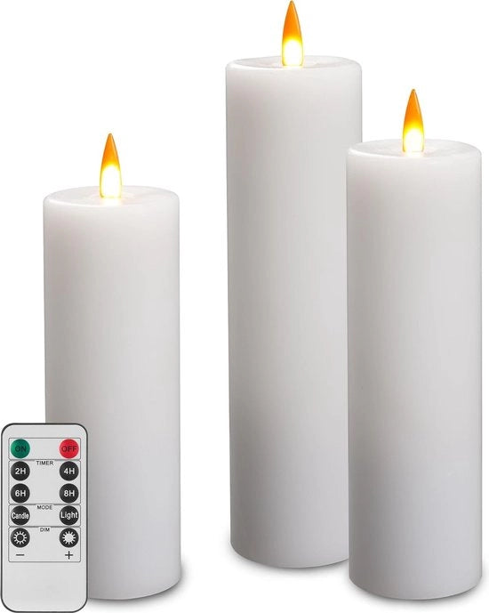 Set di 3 candele LED senza fiamma, alimentate da batterie, senza rischio di incendio, realizzate con materiale paraffinato.