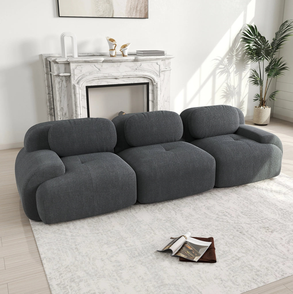 Divano modulare angolare in tessuto corduroy grigio