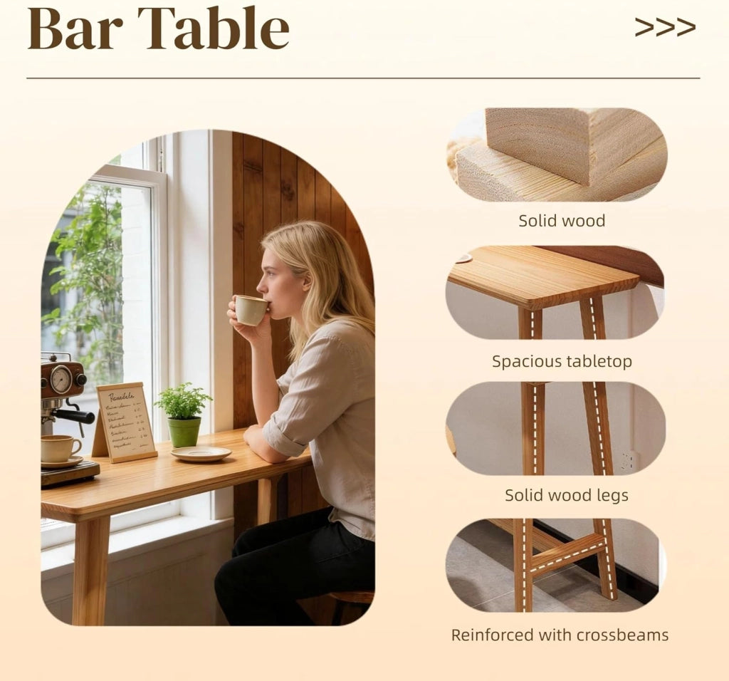 Tavolo Alto Bancone Bar in Legno Tavolo Cucina Salvaspazio Tavolino Alto e Stretto da Balcone per Soggiorno e Sala da Pranzo Bar Ristorante(120x40x105cm)
