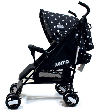 Passeggino Leggero per Bambini Pieghevole con Borsa Nemo Nero con Stelle