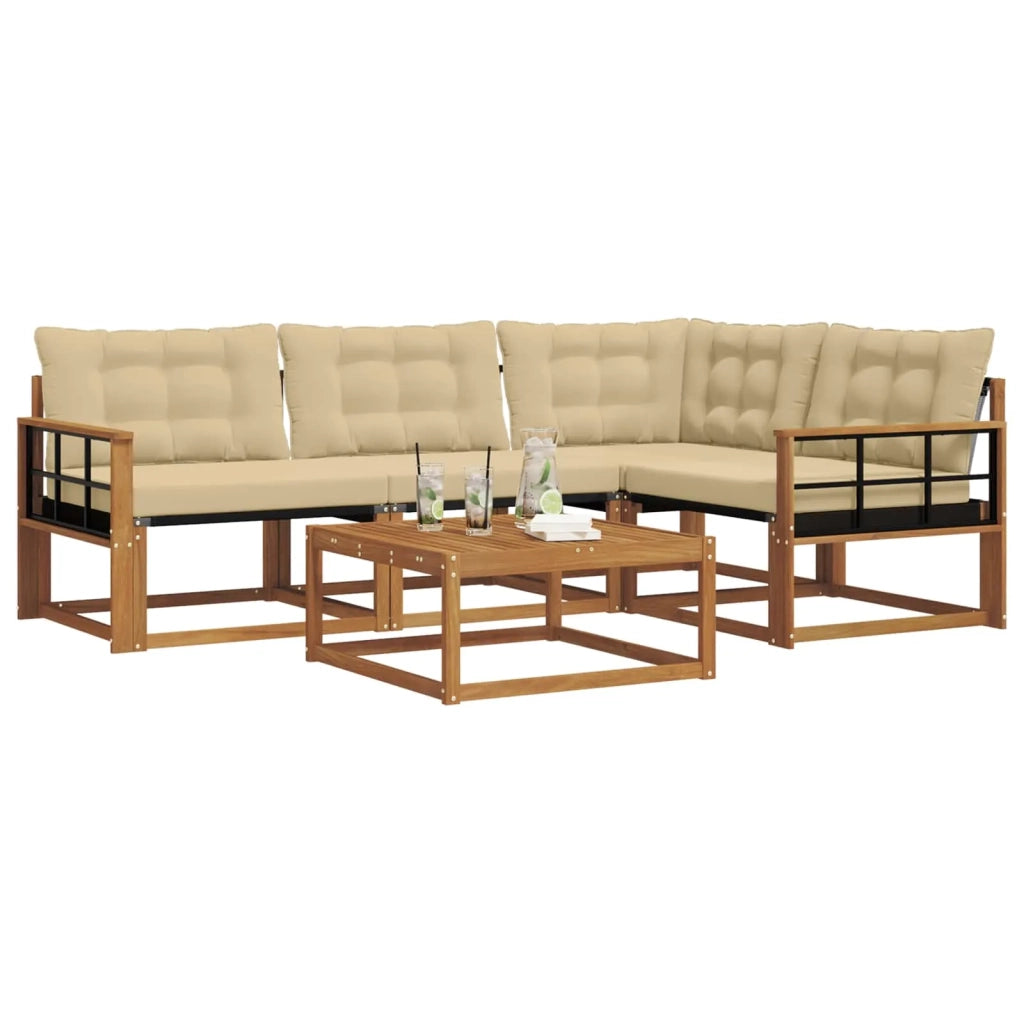Set di divani da esterno con cuscino 5 pcs Naturale e Beige