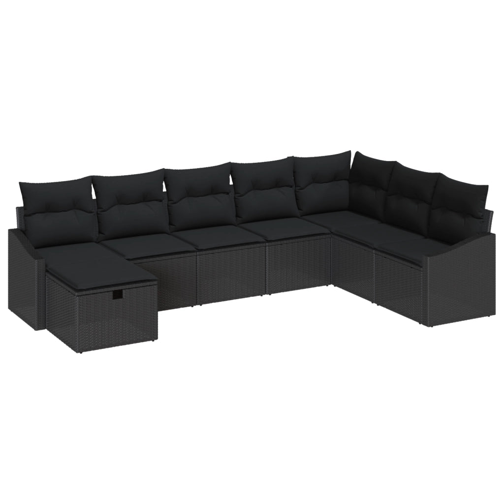 Set da Divano da Giardino 8 Pezzi con Cuscini Nero Polyrattan