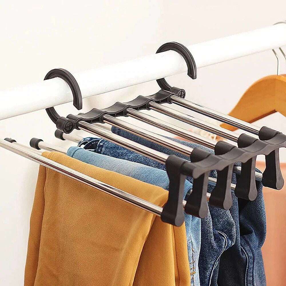 Gruccia appendiabiti multipla 5 in 1 pieghevole per pantaloni salva spazio
