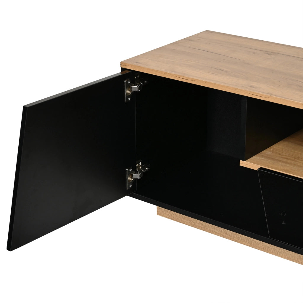Mobile TV 180x40x46 cm con LED; 2 cassetti e 2 armadietti in truciolare nero e naturale
