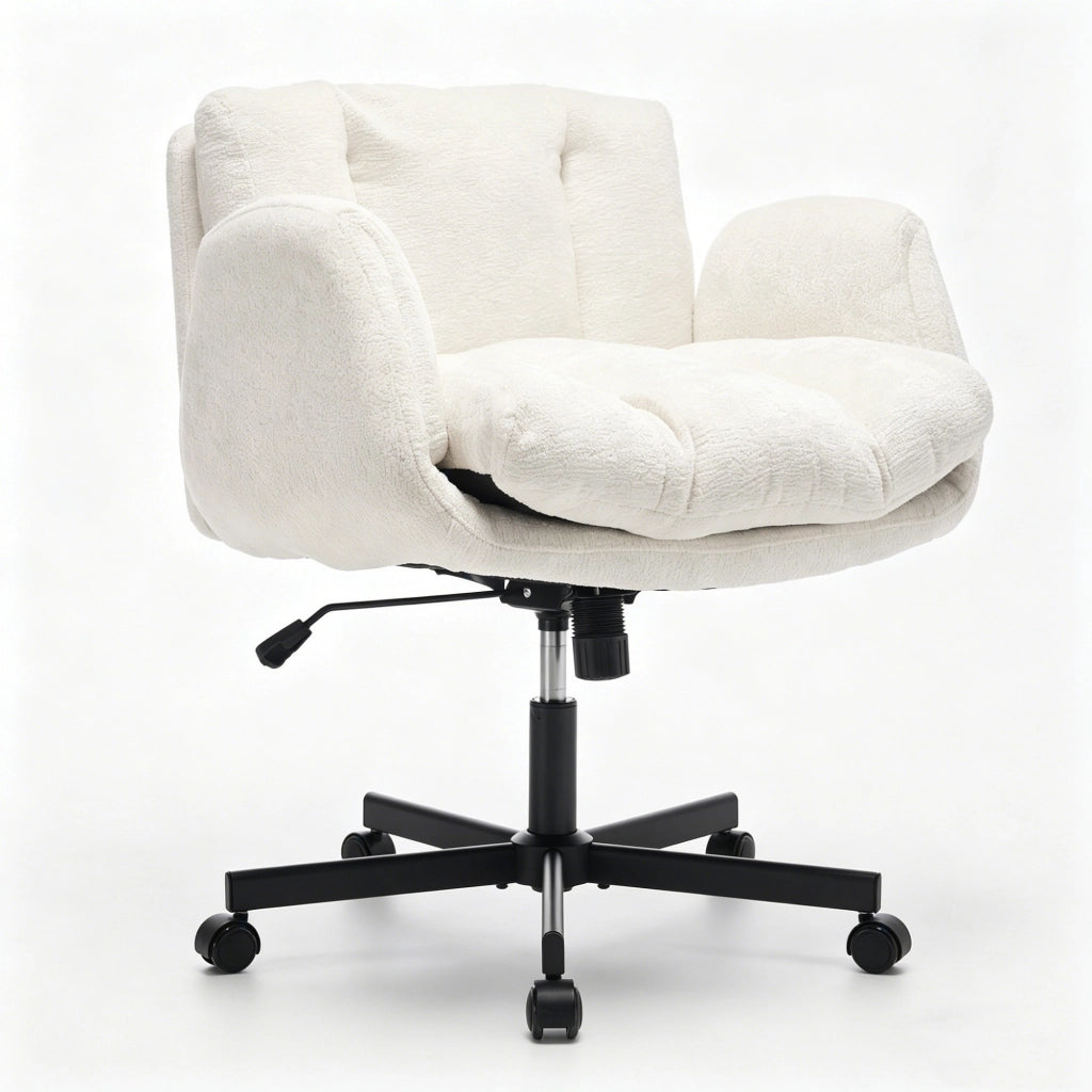 Sedia da Ufficio Girevole in Chenille ¨C MINIMAL ¨C Beige, Braccioli Regolabili, Seduta Imbottita