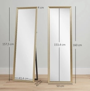 SPECCHIO A FIGURA INTERA 160 x 50 cm Gold con supporto pieghevole