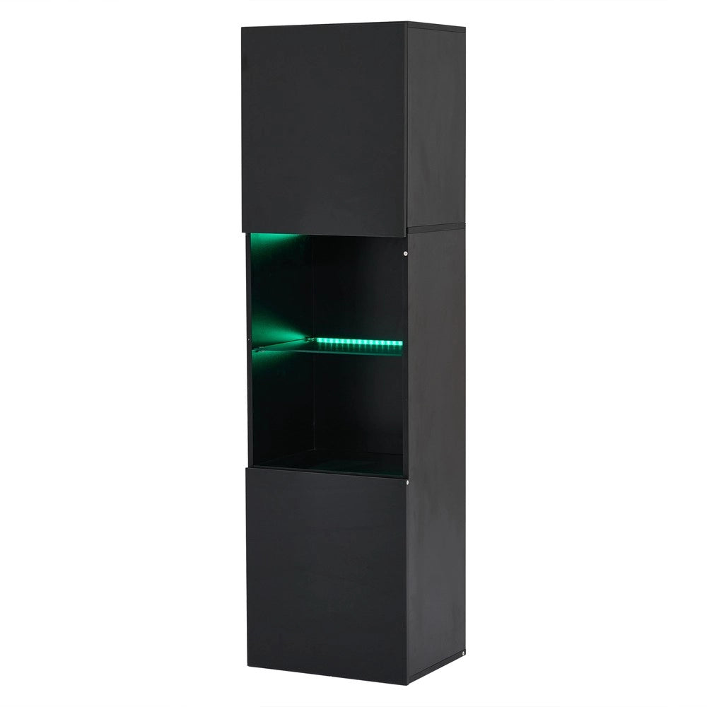 Vetrina con Illuminazione LED ¨C MINIMAL ¨C Nero Lucido, 1 Ripiano in Vetro, 45x35x160 cm