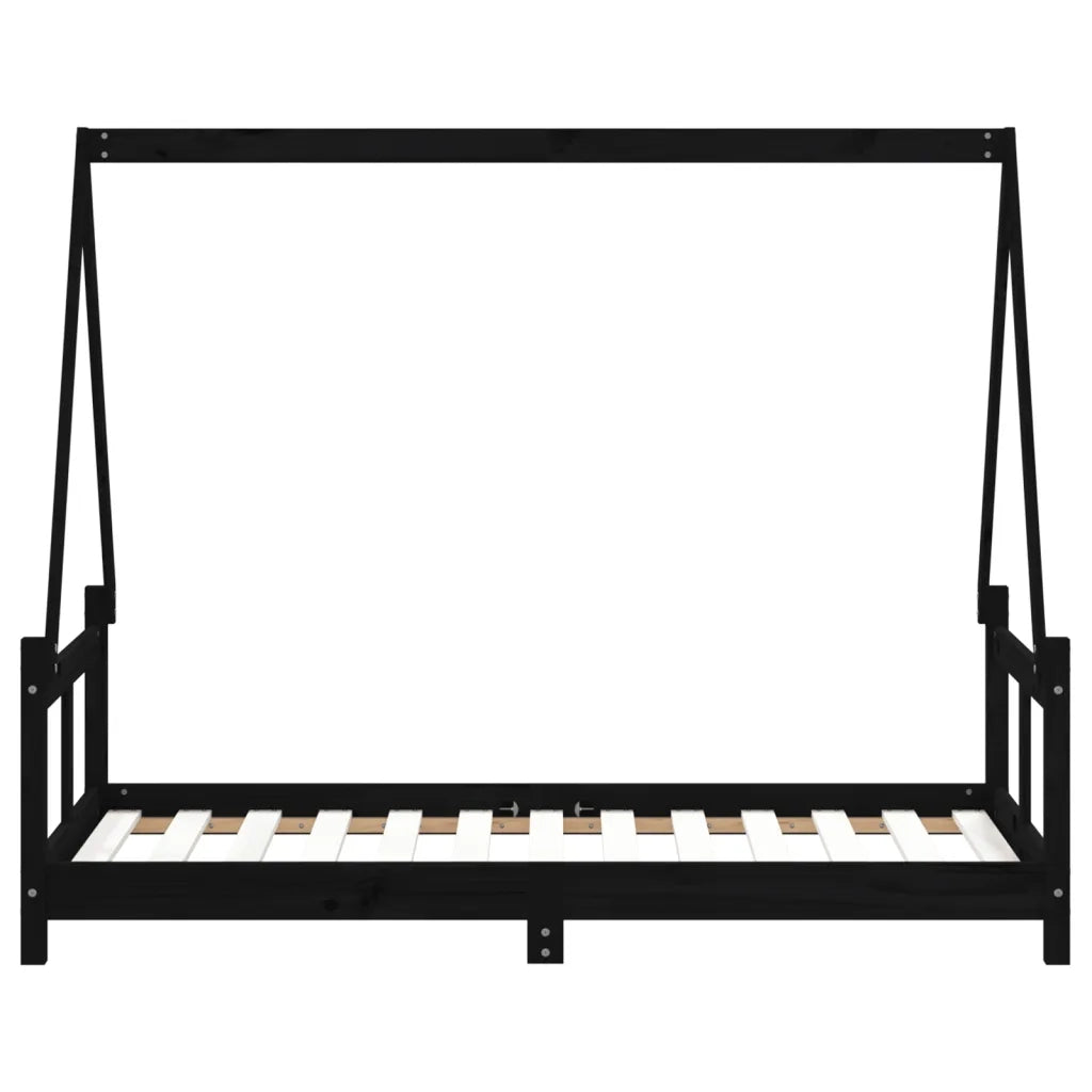 Giroletto per Bambini Nero 80x160 cm in Legno Massello di Pino 834461